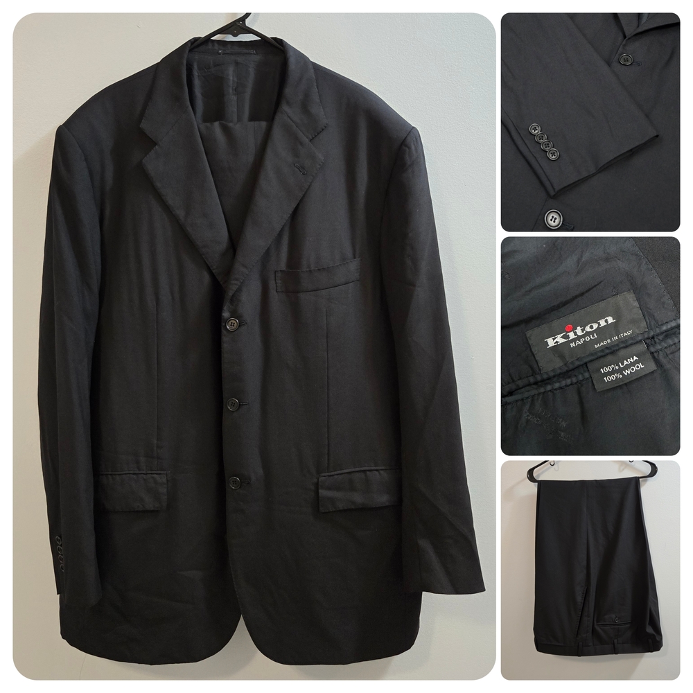 KITON Napoli Men's Black 3 Btn 2 Piece Suit EU 60 US 50